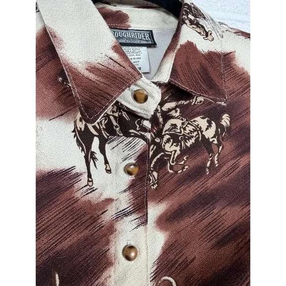 Vtg Roughrider Western Shirt Vest Cowboy Rodeo Print USA Medium Ranchcore - Picture 3 of 7
